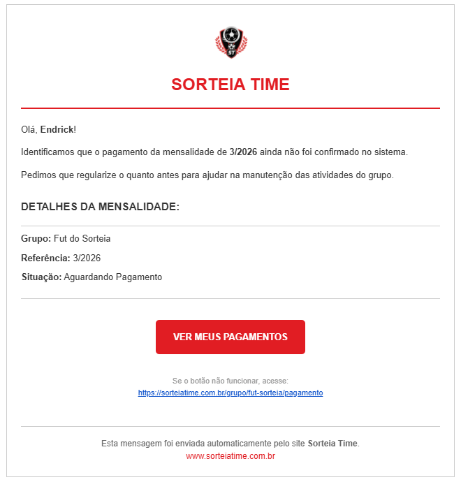 Cobrança sem estresse: o sistema gera o texto pronto para você enviar no grupo.